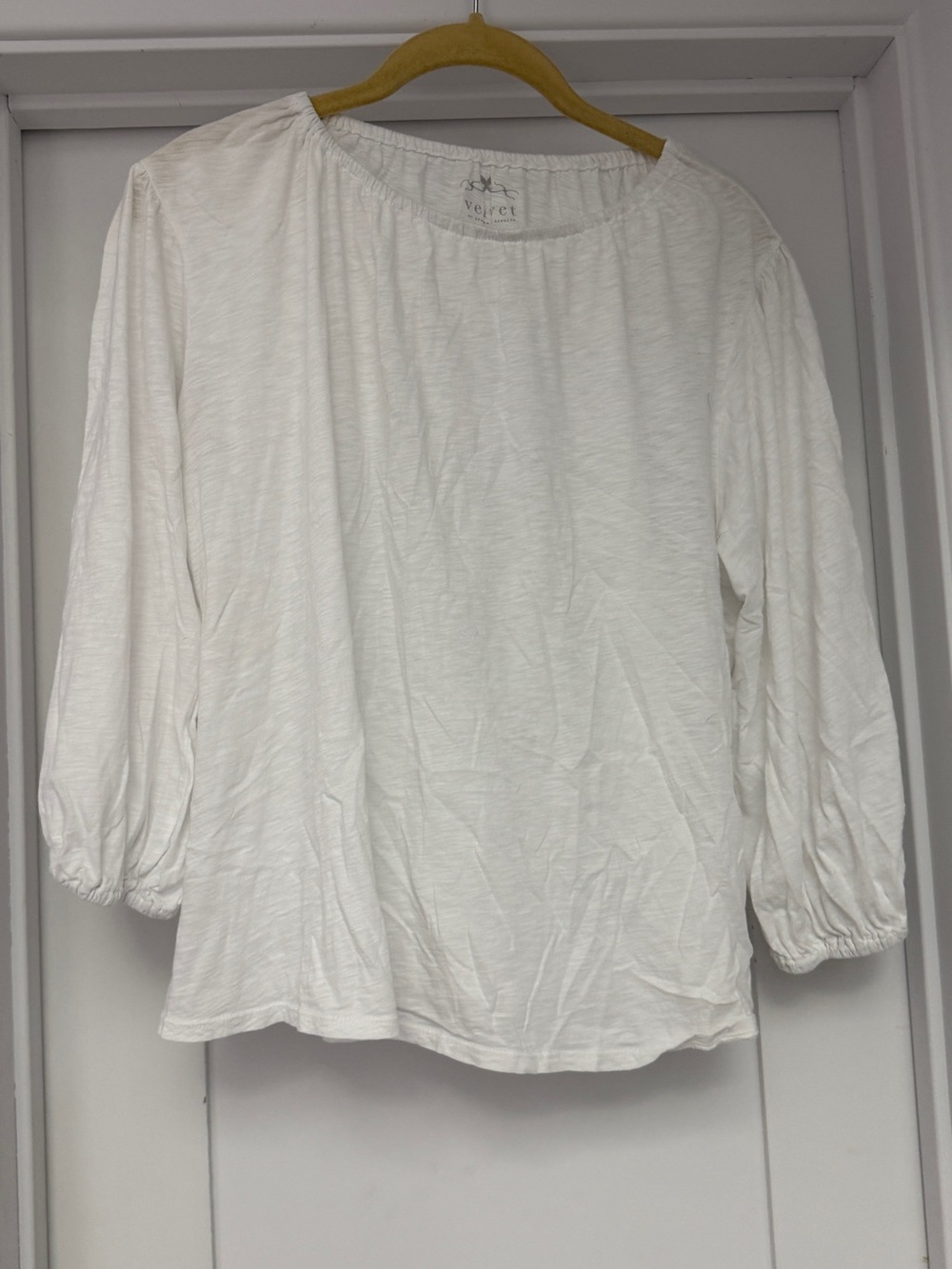 Velvet White Peasant-Style Puff Sleeve Cotton Tee